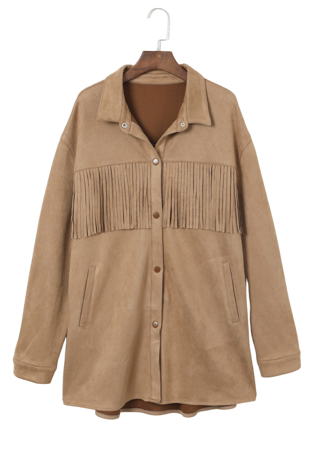 Boho Lane Australia Khaki Fringe Trim Plus Size Suede Shacket