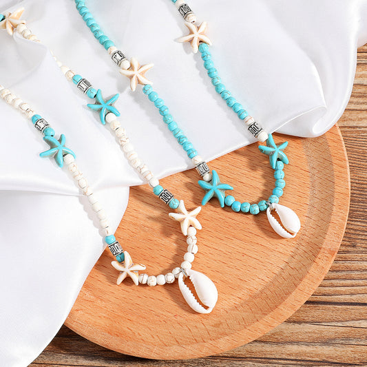 Boho Lane Australia European And American Bohemian Handmade Turquoise Natural Shell Starfish Necklace