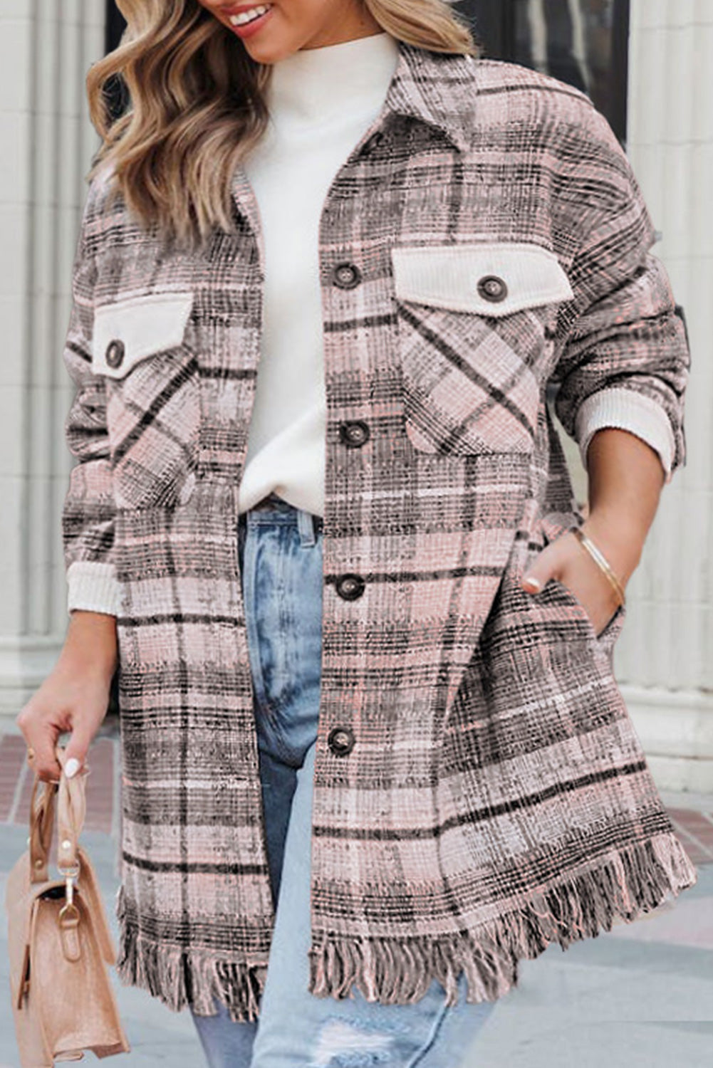 Boho Lane Australia Pink Plus Size Macrame Plaid Coat