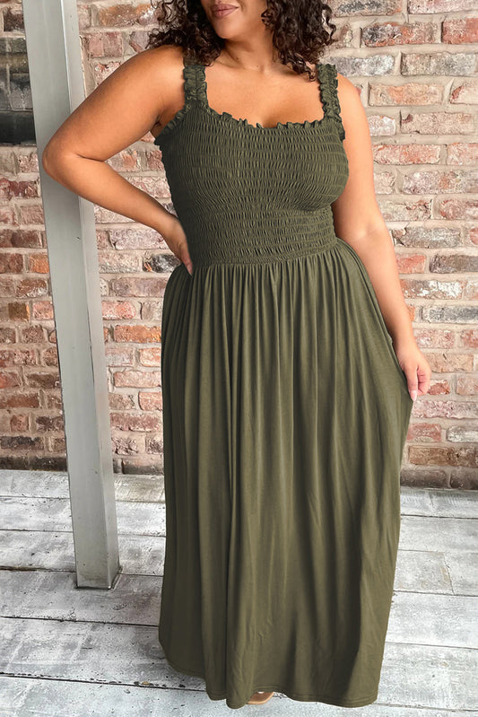 Boho Lane Australia Jungle Green Shirred Bust Sleeveless Plus Size Maxi Dress