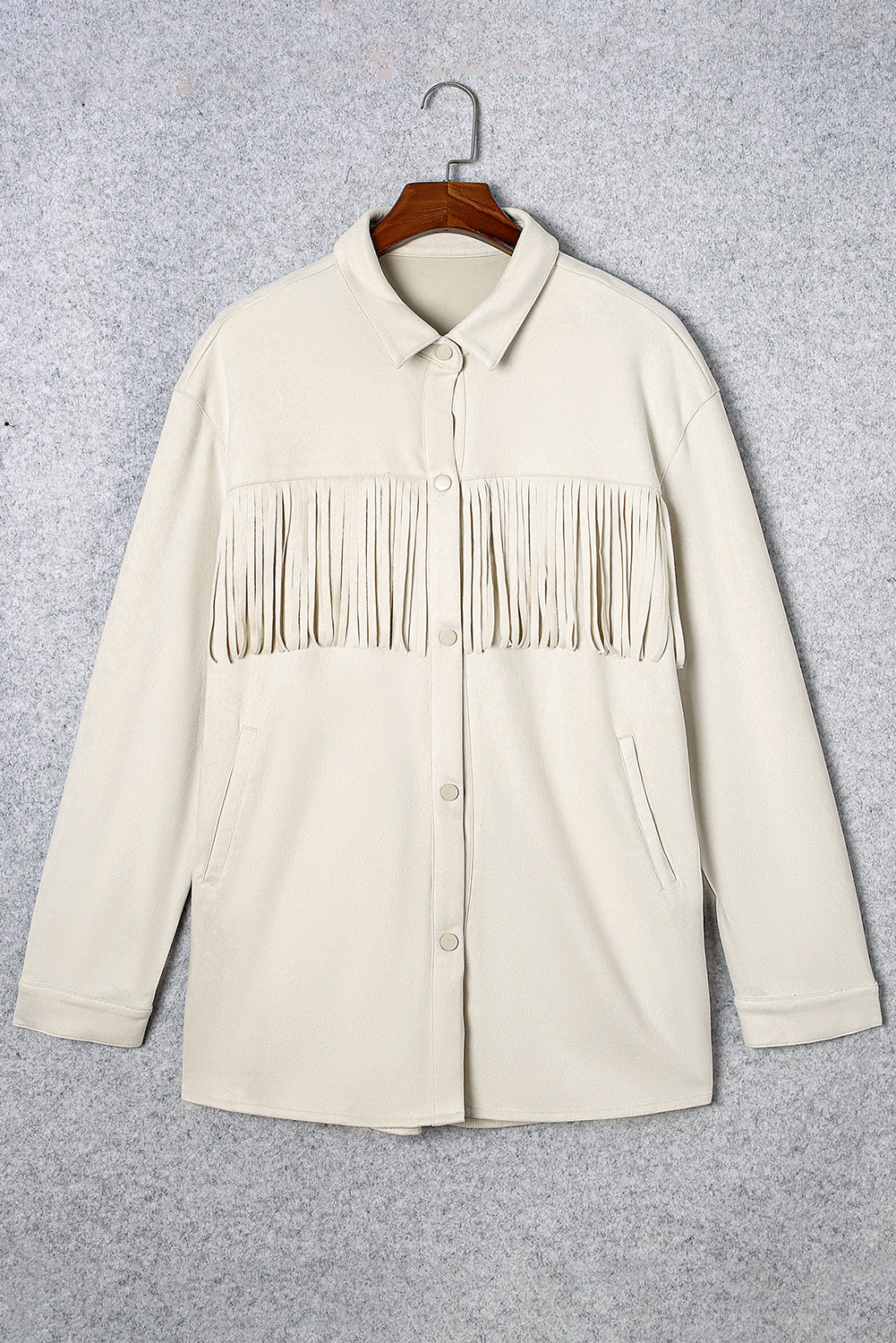 Boho Lane Australia White Fringe Trim Plus Size Suede Shacket