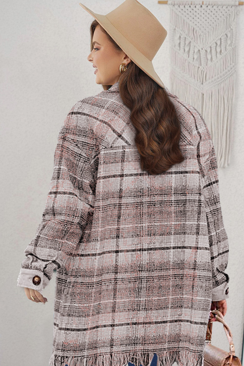 Boho Lane Australia Pink Plus Size Macrame Plaid Coat