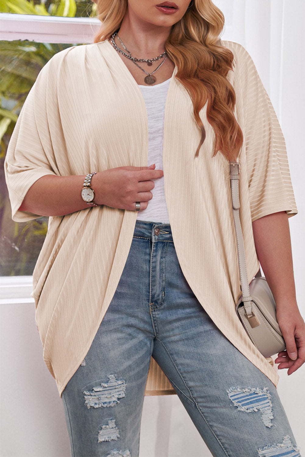 Boho Lane Australia Apricot Shimmer Ribbed Texture Plus Size Cardigan