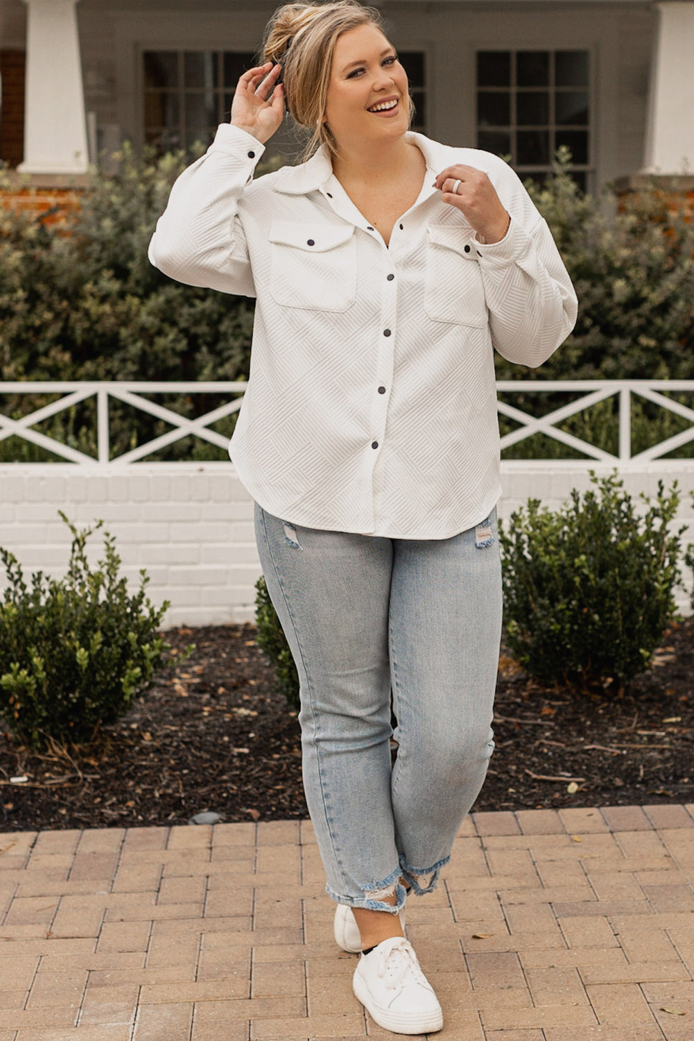 Boho Lane Australia Beige Plus Size Textured Flap Pockets Jacket