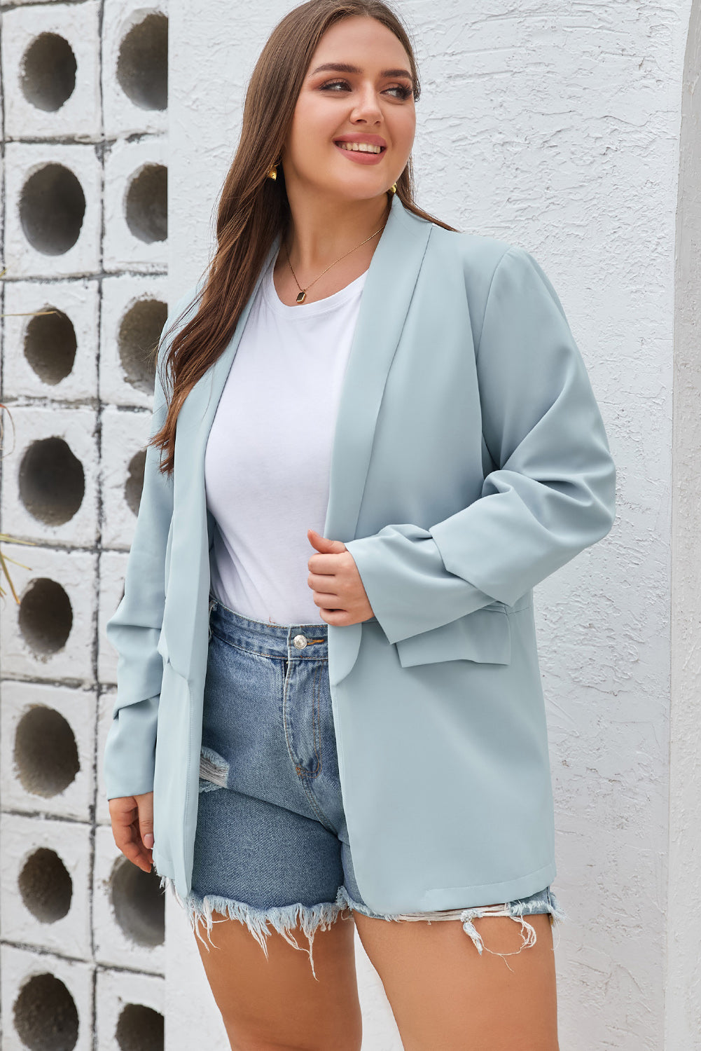 Boho Lane Australia Sky Blue Plus Size Soft Lightweight Pocketed Lapel Blazer