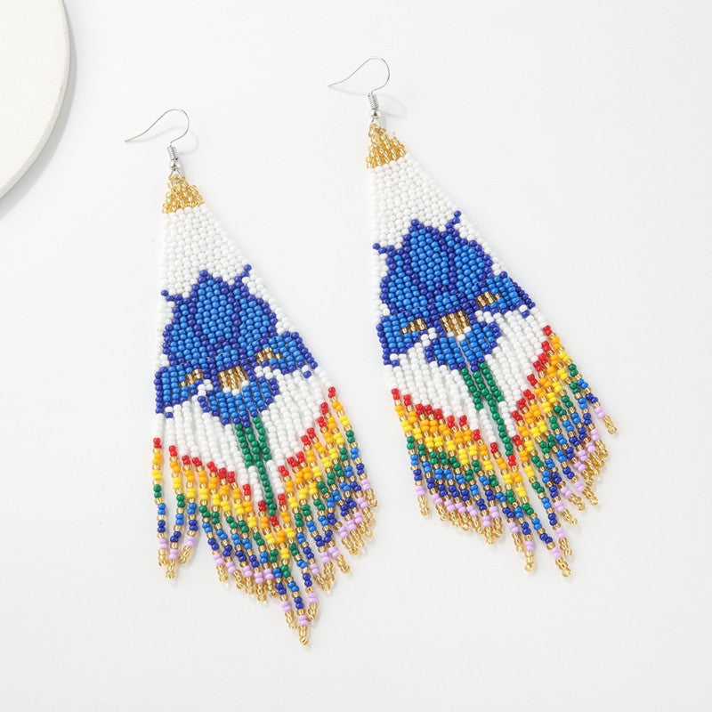 Boho Lane Australia Long Bohemian Flower Tassel Earrings