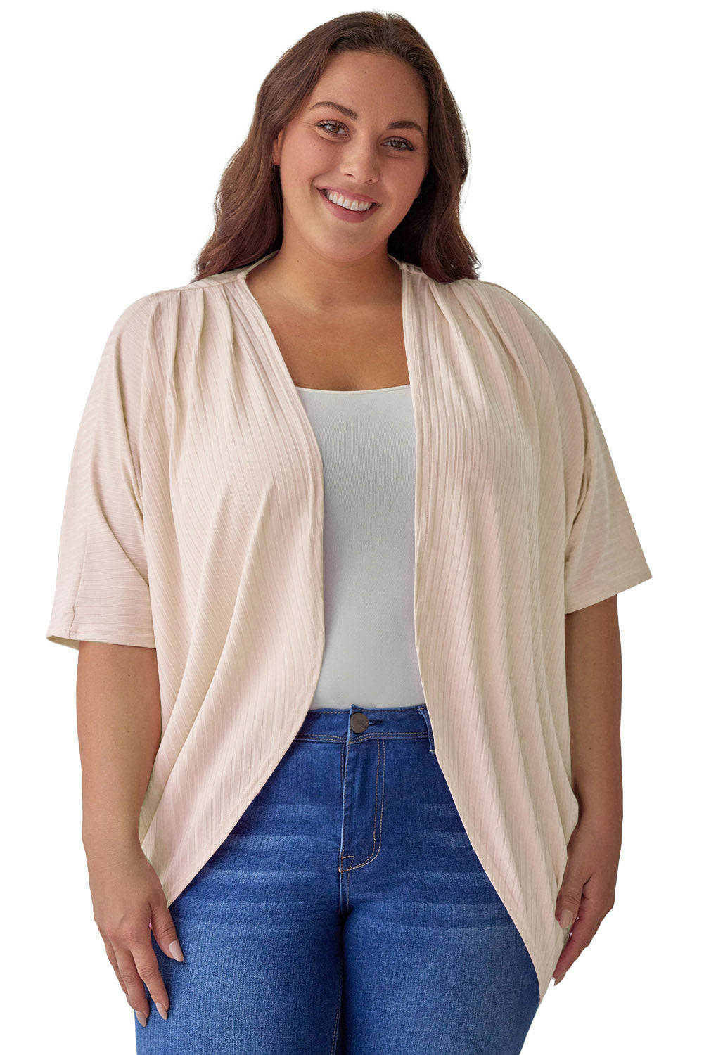 Boho Lane Australia Apricot Shimmer Ribbed Texture Plus Size Cardigan