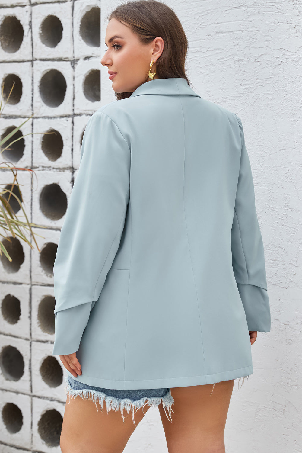 Boho Lane Australia Sky Blue Plus Size Soft Lightweight Pocketed Lapel Blazer