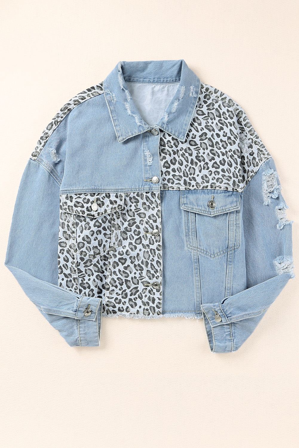 Boho Lane Australia Blue Plus Size Leopard Ripped Cropped Denim Jacket