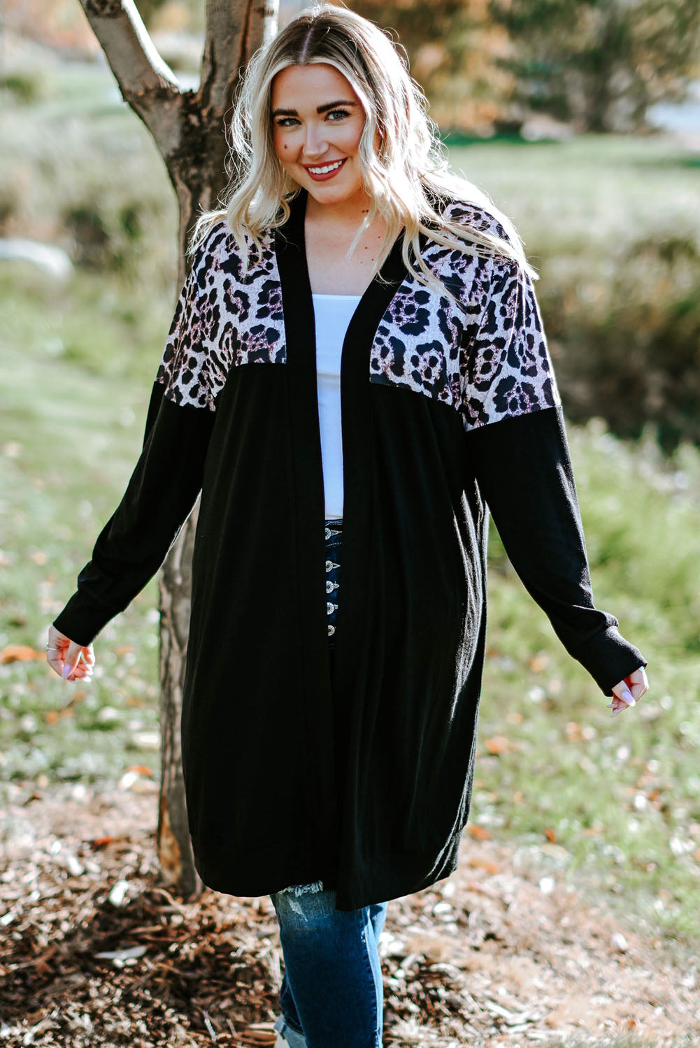 Boho Lane Australia Black Leopard Detail Plus Size Cardigan