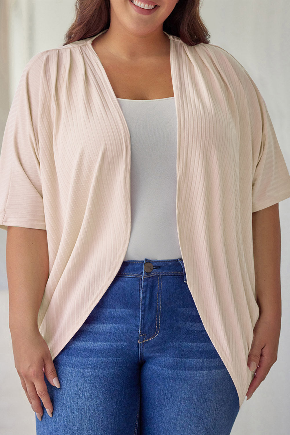 Boho Lane Australia Apricot Shimmer Ribbed Texture Plus Size Cardigan