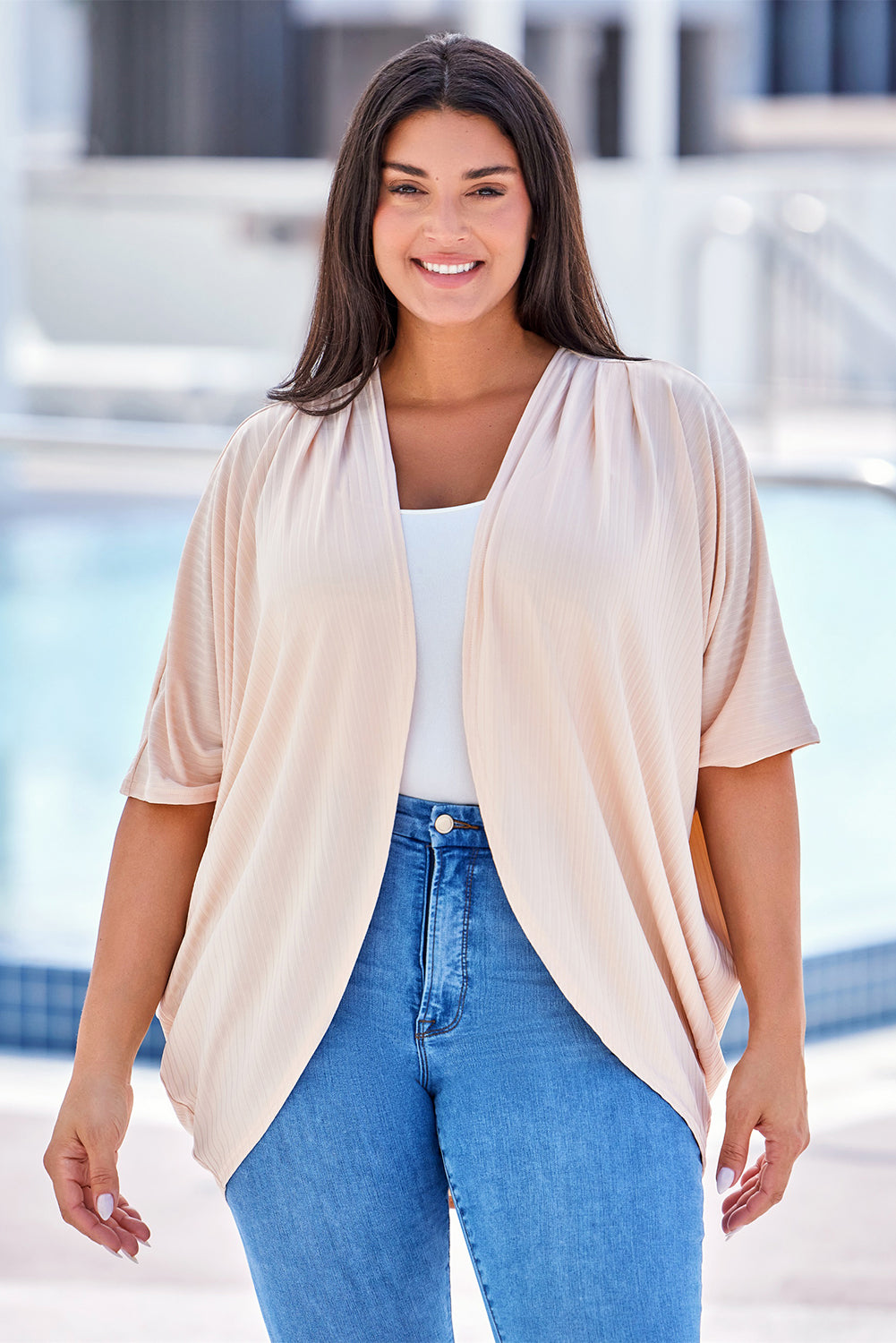 Boho Lane Australia Apricot Shimmer Ribbed Texture Plus Size Cardigan