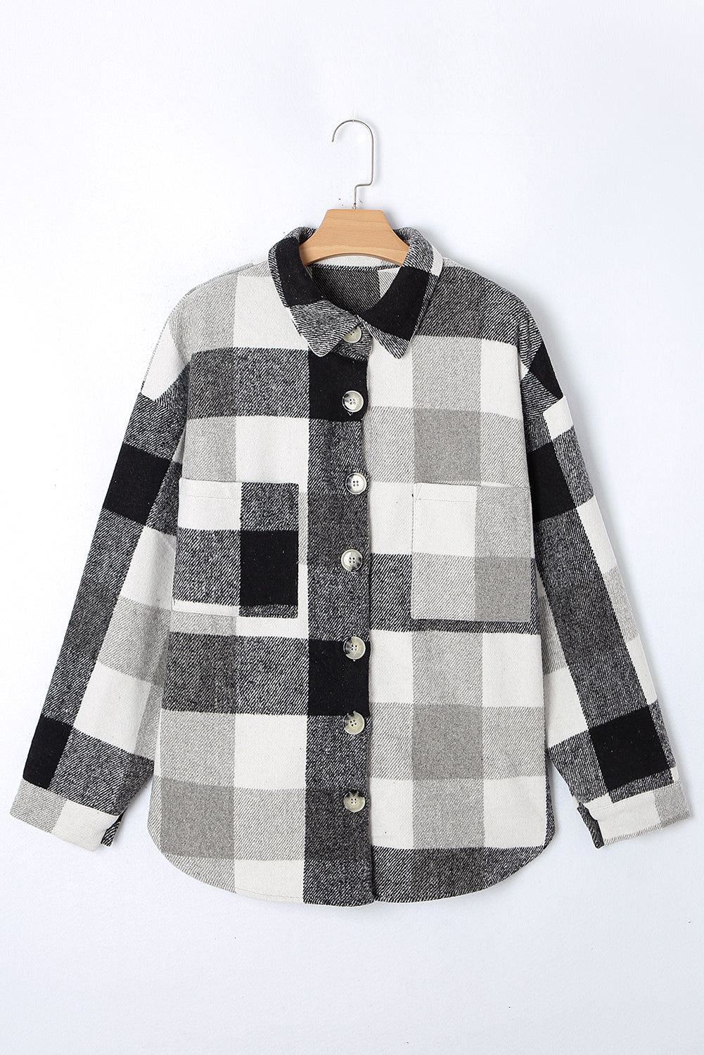 Boho Lane Australia Gray Plus Size Checkered Button-Up Shacket