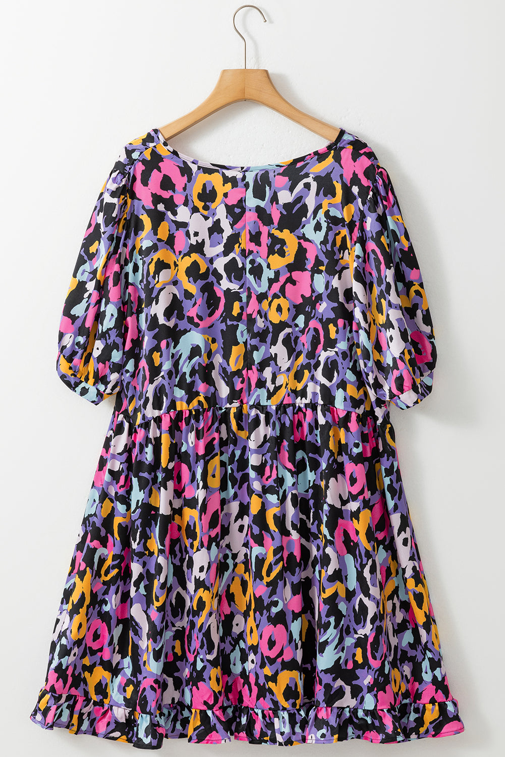 Boho Lane Australia Purple Leopard Print Ruffled V Neck Plus Size Mini Dress