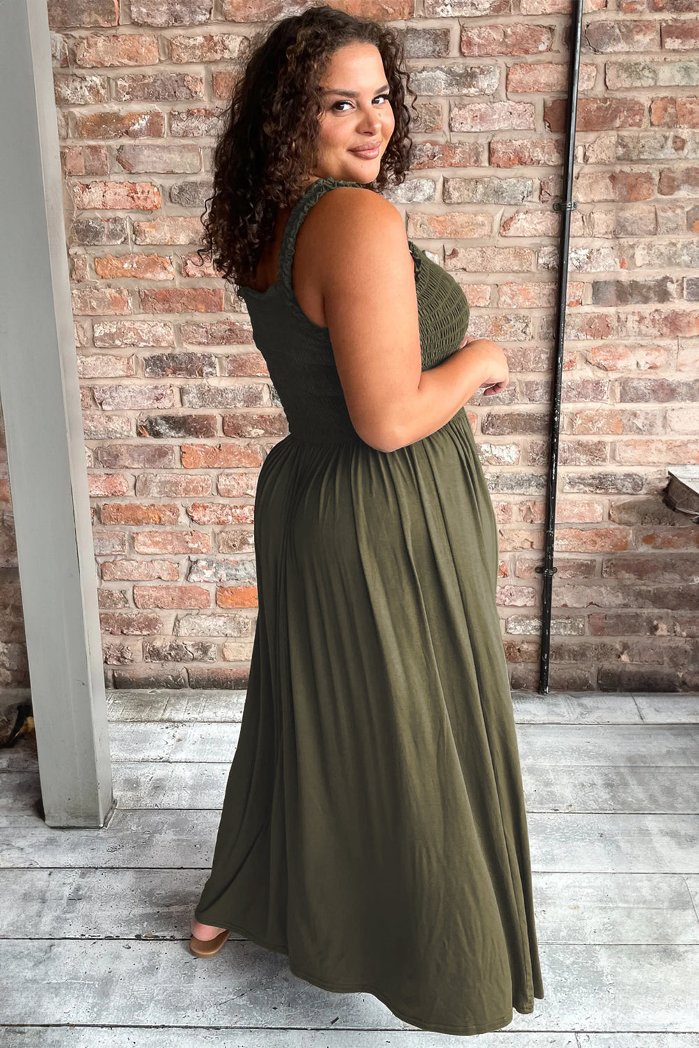 Boho Lane Australia Jungle Green Shirred Bust Sleeveless Plus Size Maxi Dress