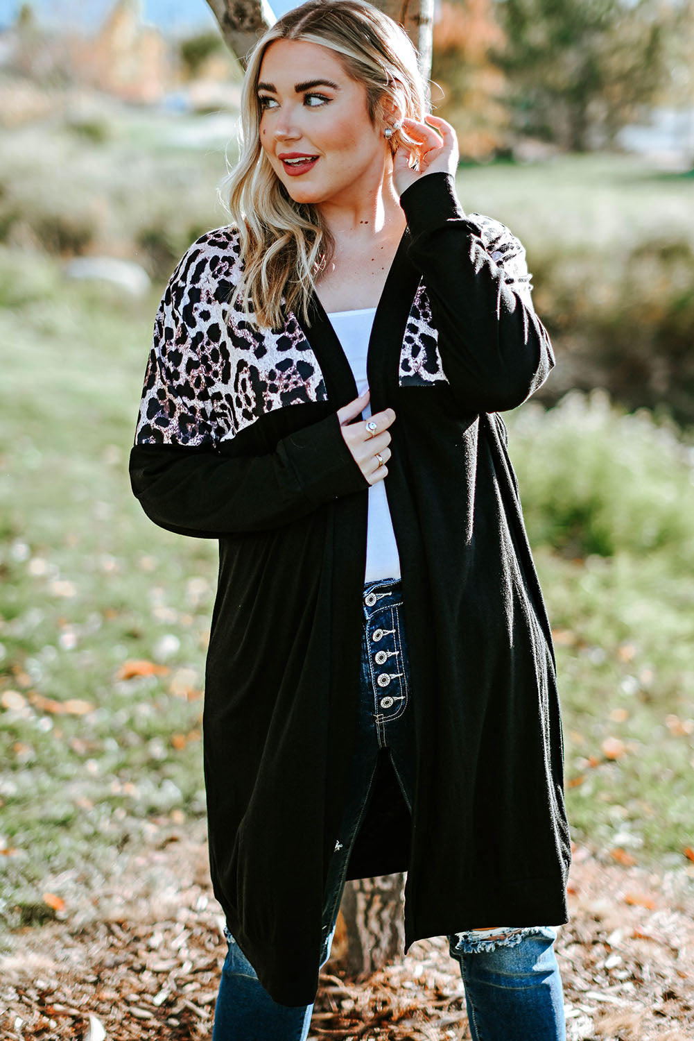 Boho Lane Australia Black Leopard Detail Plus Size Cardigan