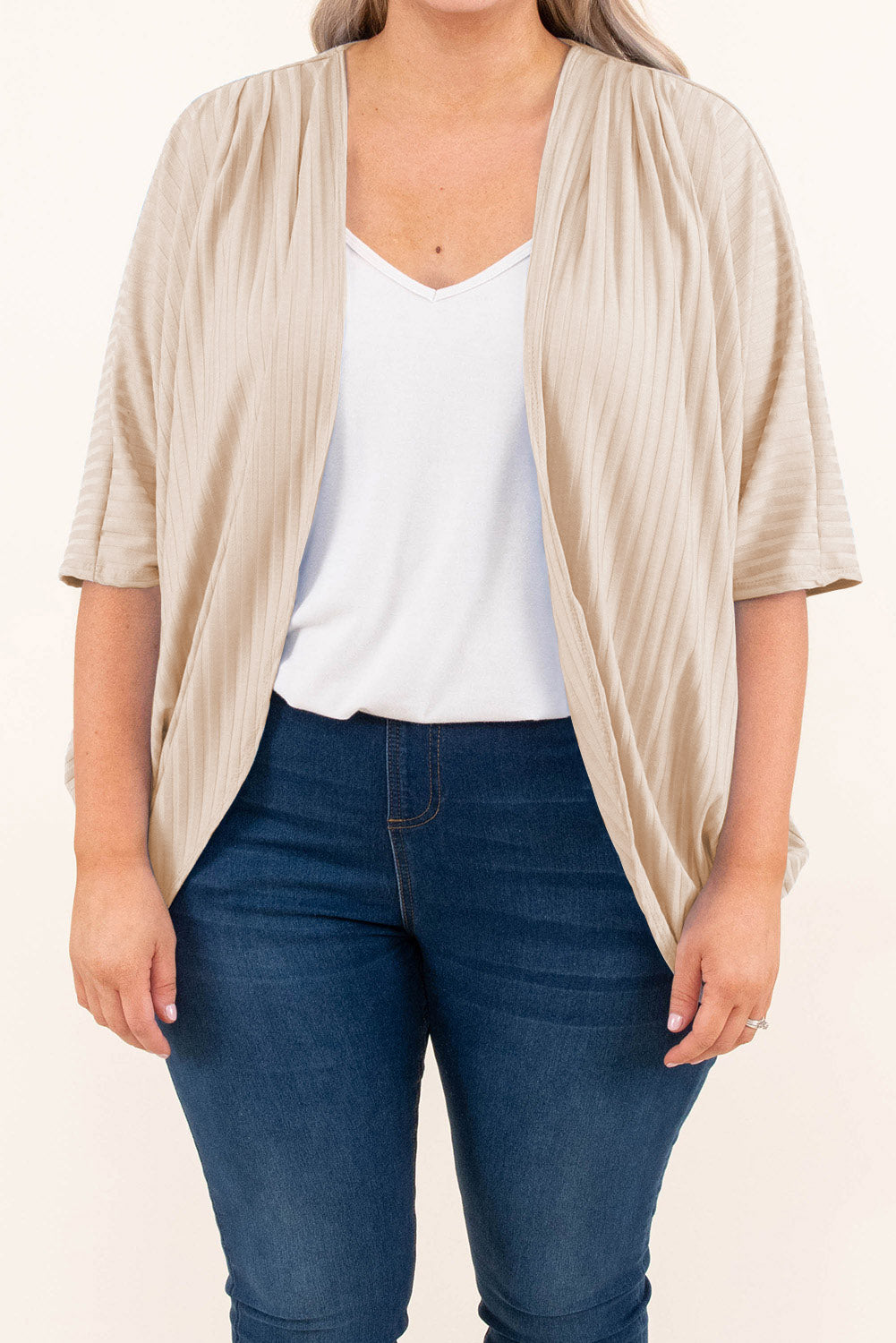 Boho Lane Australia Apricot Shimmer Ribbed Texture Plus Size Cardigan