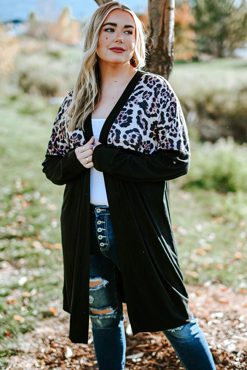 Boho Lane Australia Black Leopard Detail Plus Size Cardigan