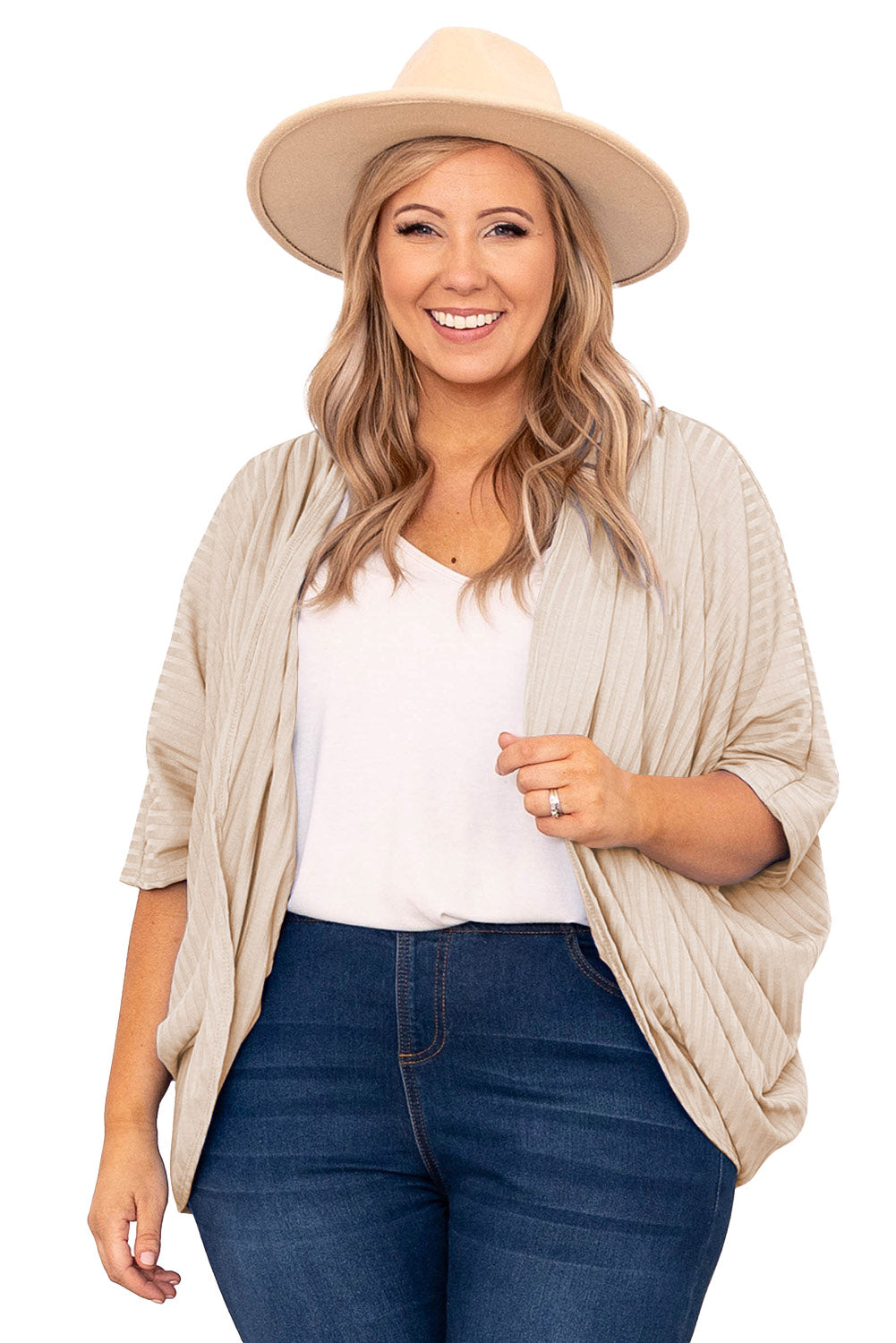 Boho Lane Australia Apricot Shimmer Ribbed Texture Plus Size Cardigan