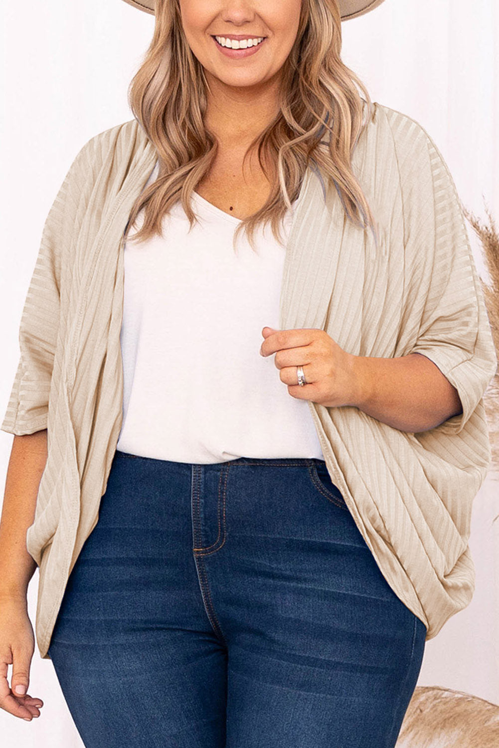 Boho Lane Australia Apricot Shimmer Ribbed Texture Plus Size Cardigan