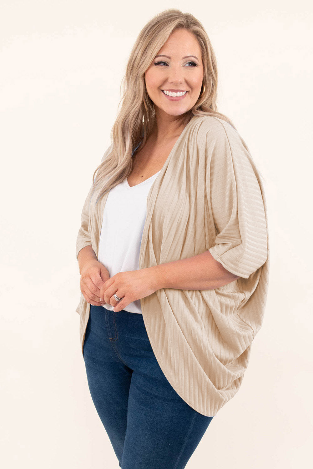 Boho Lane Australia Apricot Shimmer Ribbed Texture Plus Size Cardigan