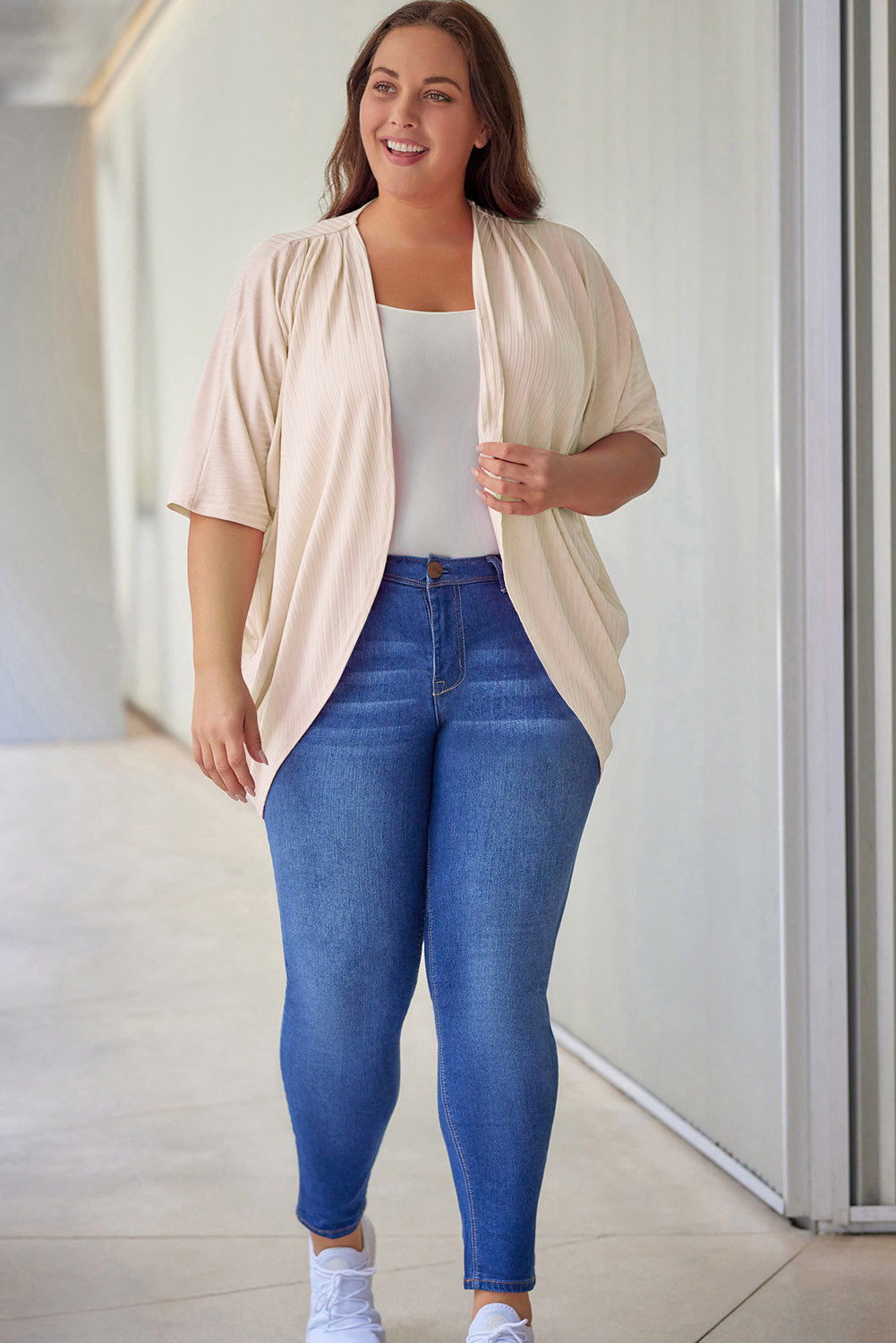 Boho Lane Australia Apricot Shimmer Ribbed Texture Plus Size Cardigan