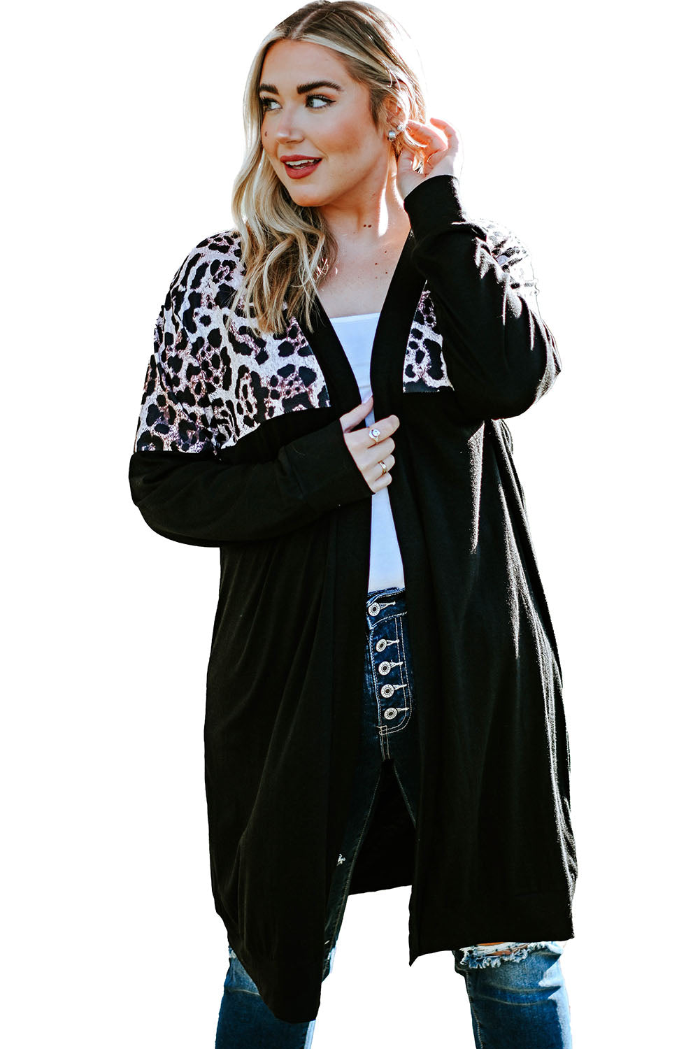 Boho Lane Australia Black Leopard Detail Plus Size Cardigan