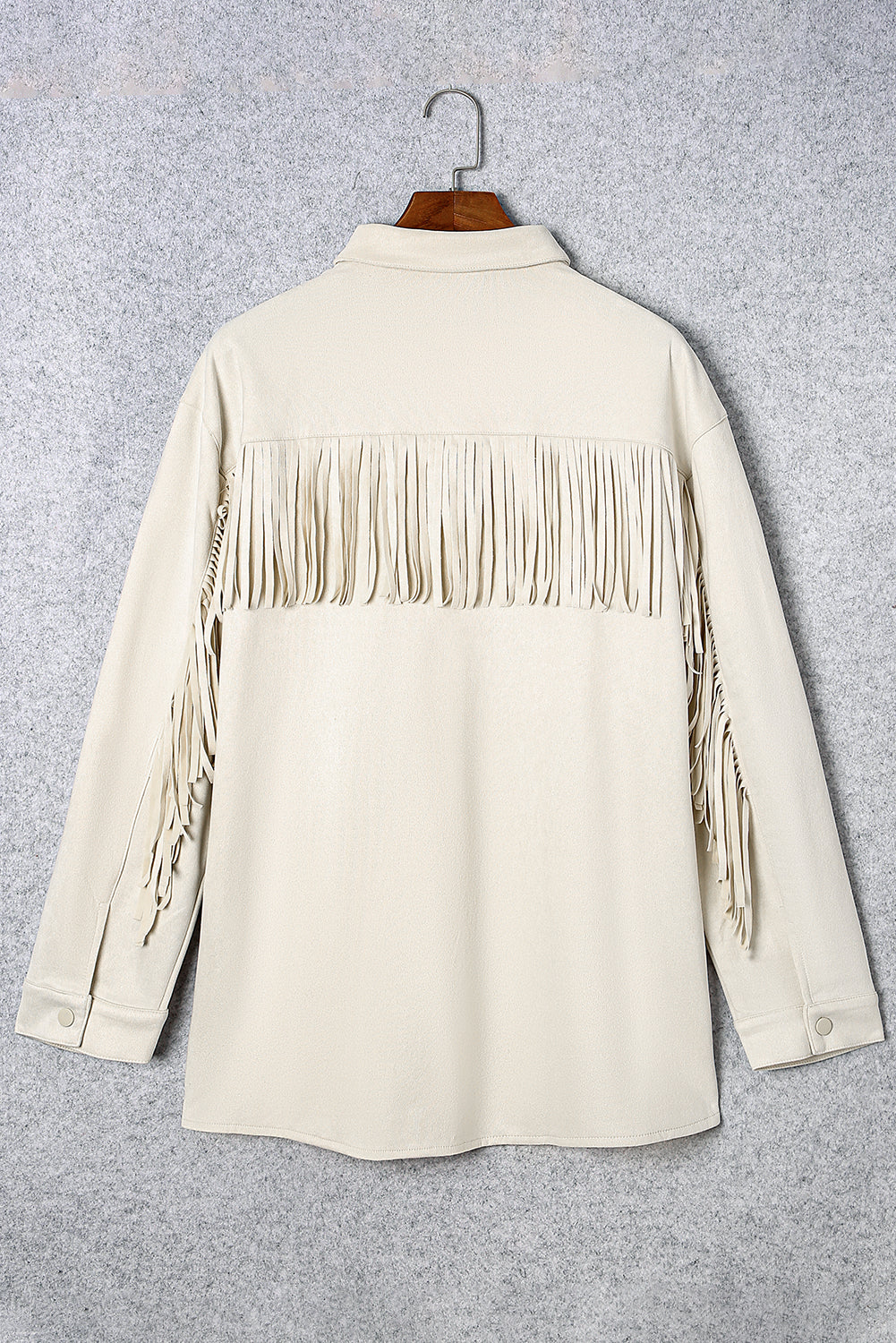 Boho Lane Australia White Fringe Trim Plus Size Suede Shacket