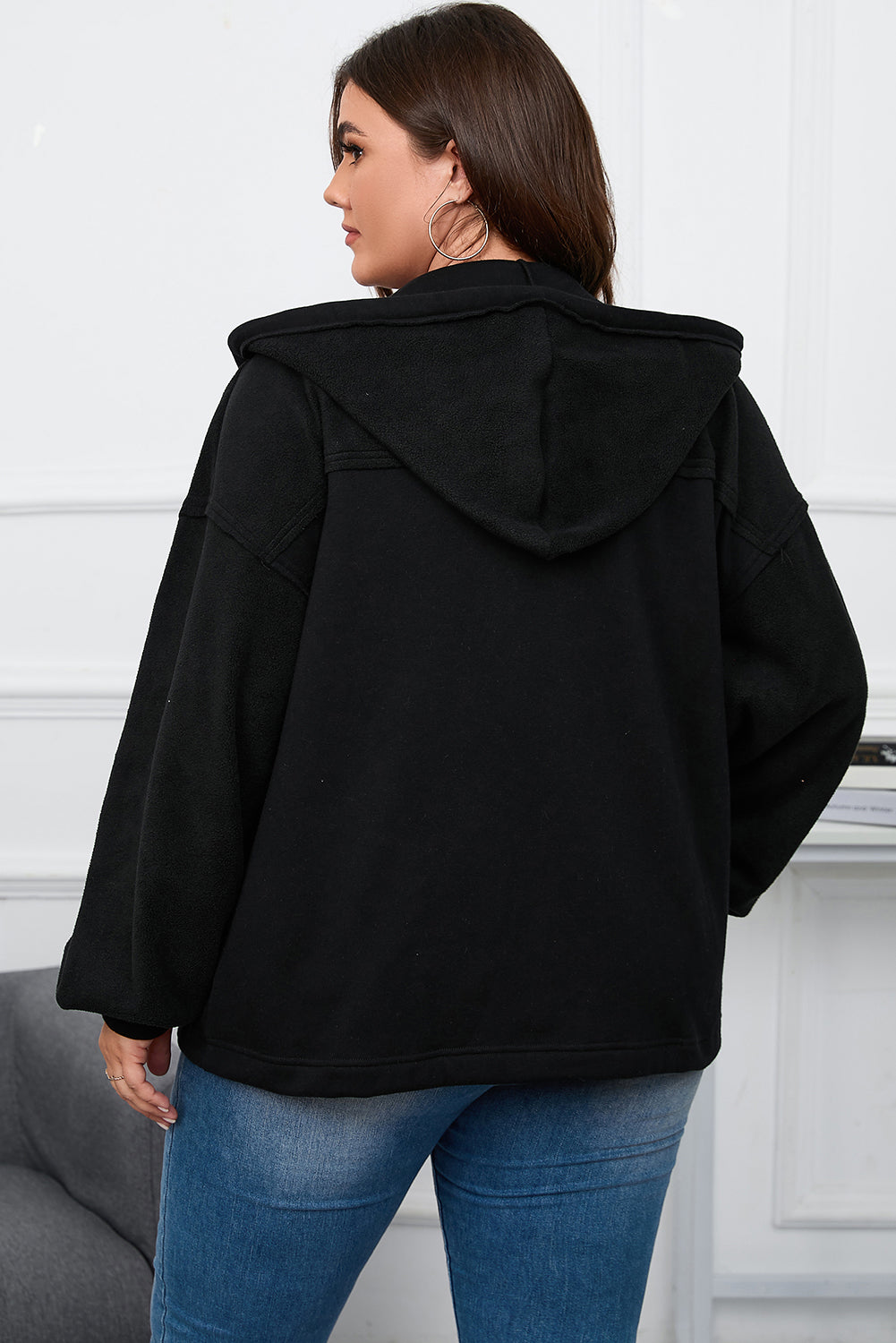 Boho Lane Australia Black Plus Size Bishop Sleeve Zip Up Hooded Jacket