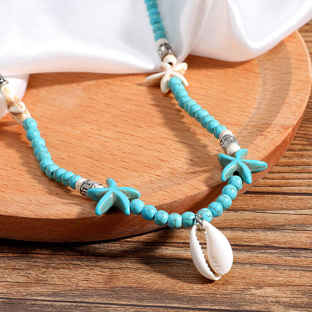 Boho Lane Australia European And American Bohemian Handmade Turquoise Natural Shell Starfish Necklace