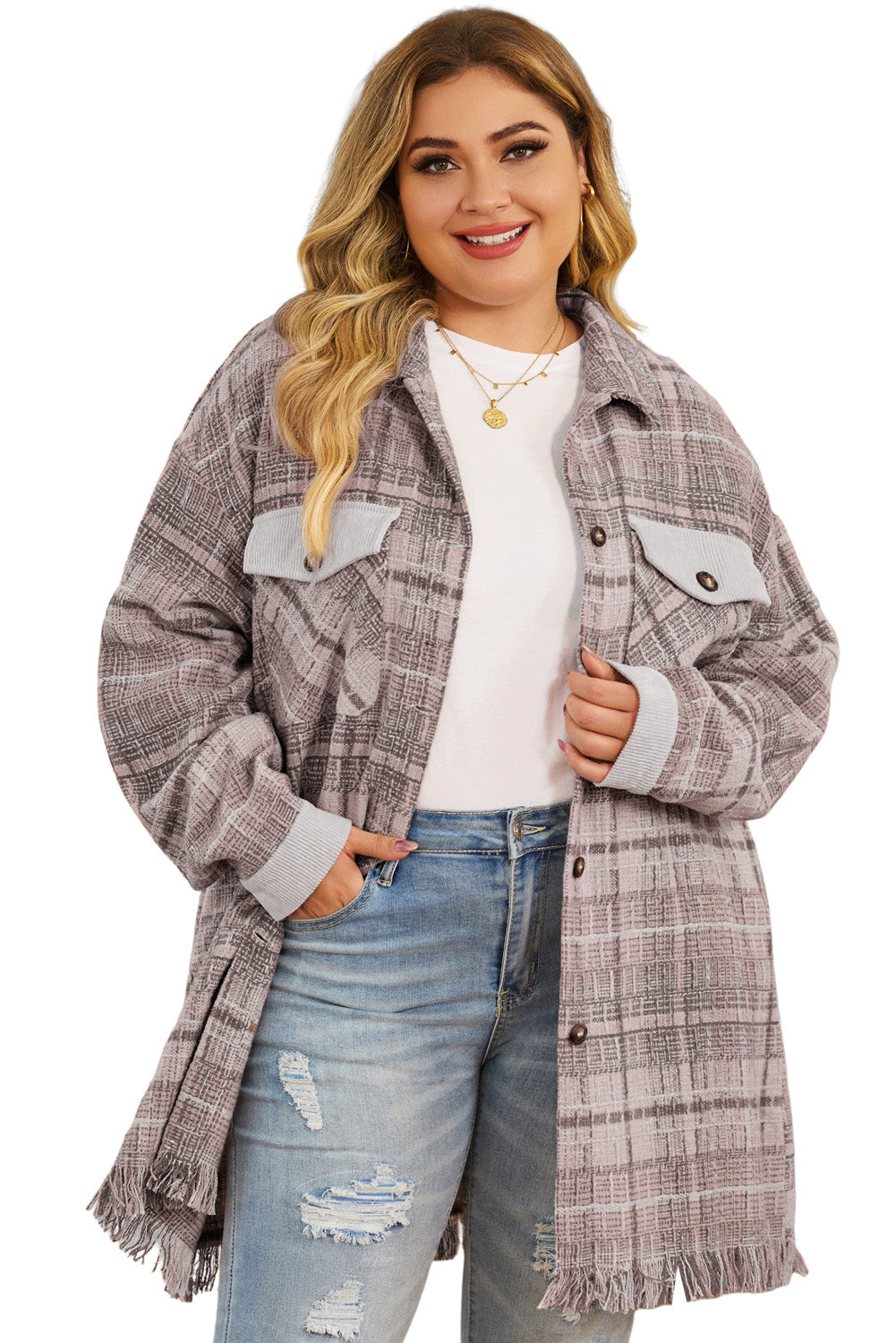 Boho Lane Australia Pink Plus Size Macrame Plaid Coat