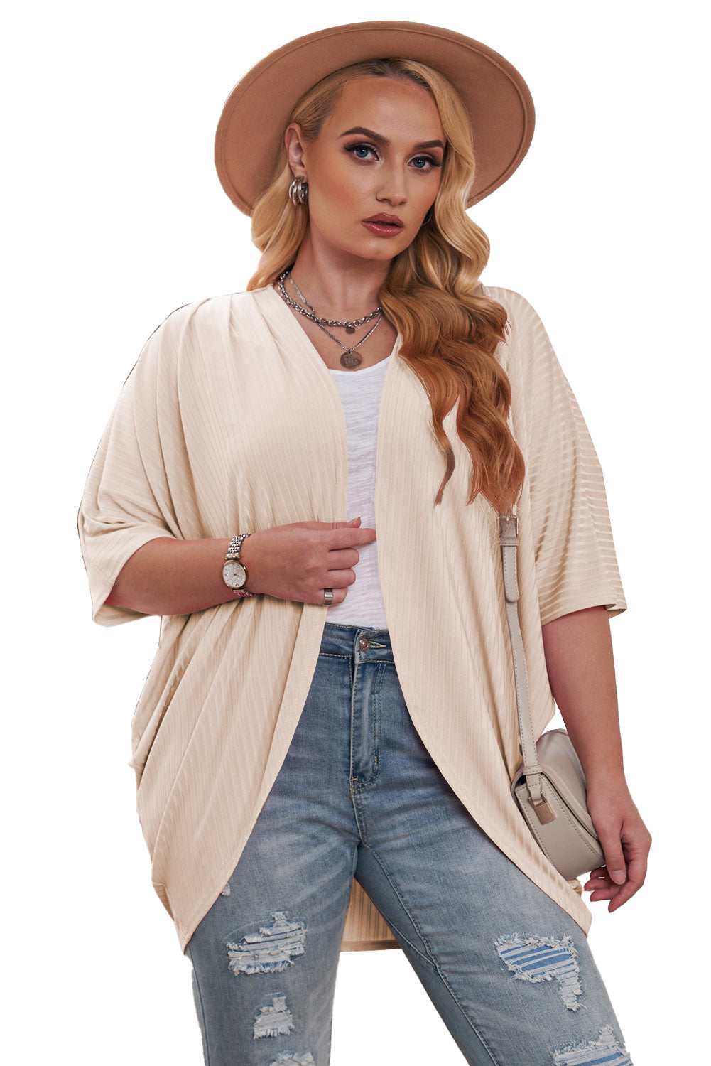 Boho Lane Australia Apricot Shimmer Ribbed Texture Plus Size Cardigan