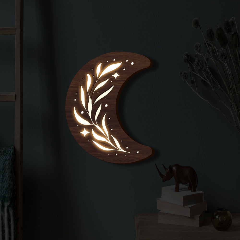 Boho Lane Australia Bohemian Style Three-dimensional Wooden Leaf Crescent Lamp Pendant