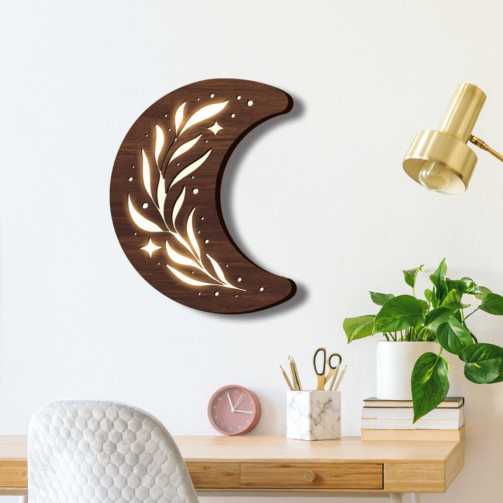 Boho Lane Australia Bohemian Style Three-dimensional Wooden Leaf Crescent Lamp Pendant