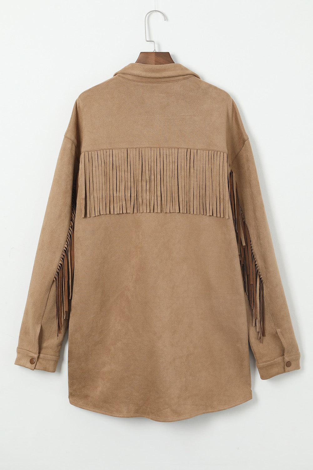 Boho Lane Australia Khaki Fringe Trim Plus Size Suede Shacket