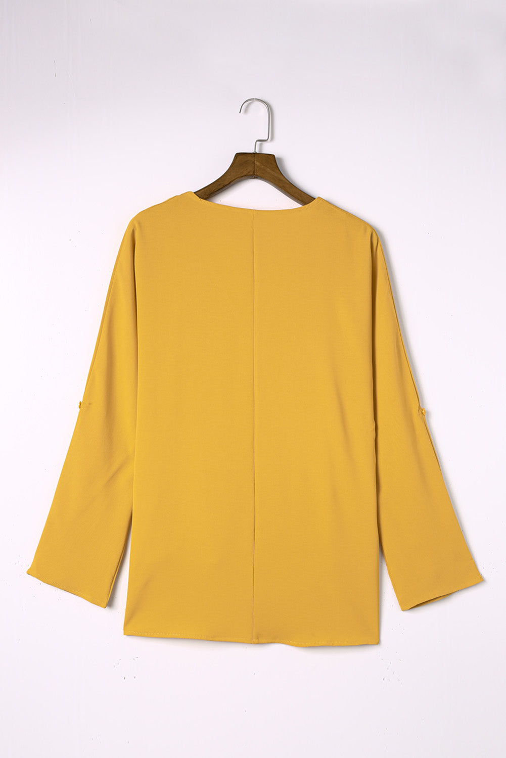 Yellow V Neck 3/4 Sleeve High Low Hem Shirt