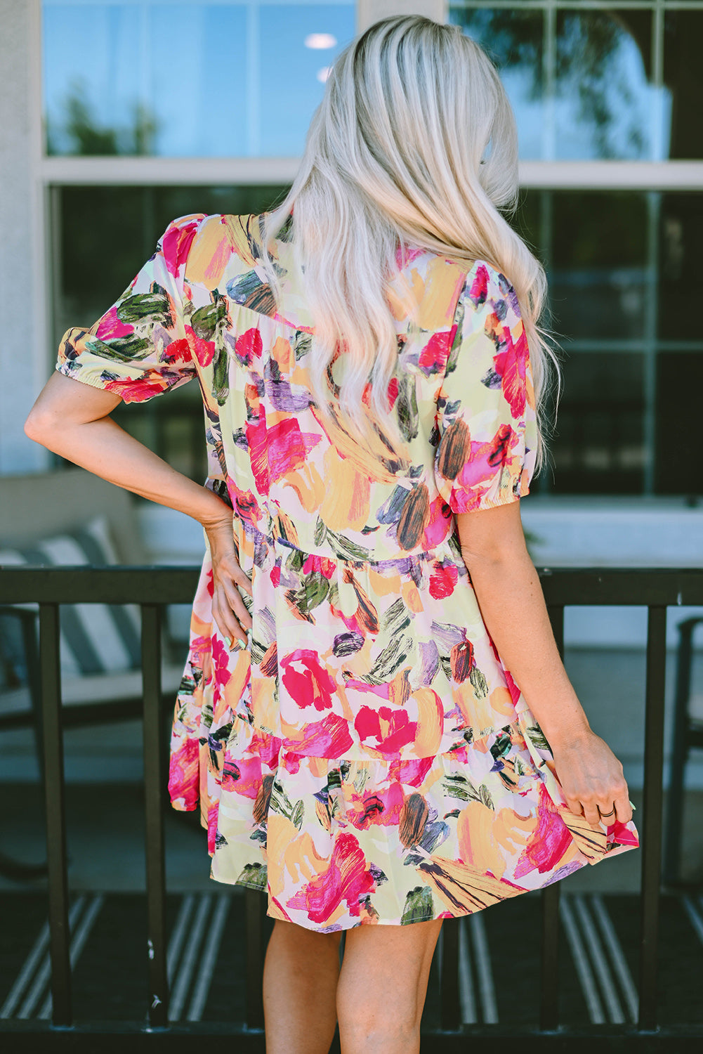 Multicolor Floral Print Short Sleeve Shirt Dress