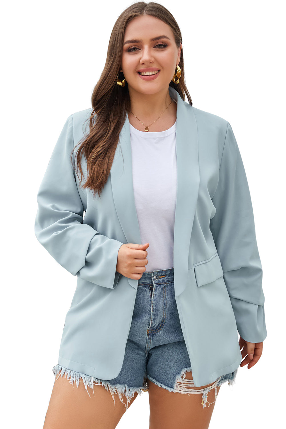 Boho Lane Australia Sky Blue Plus Size Soft Lightweight Pocketed Lapel Blazer