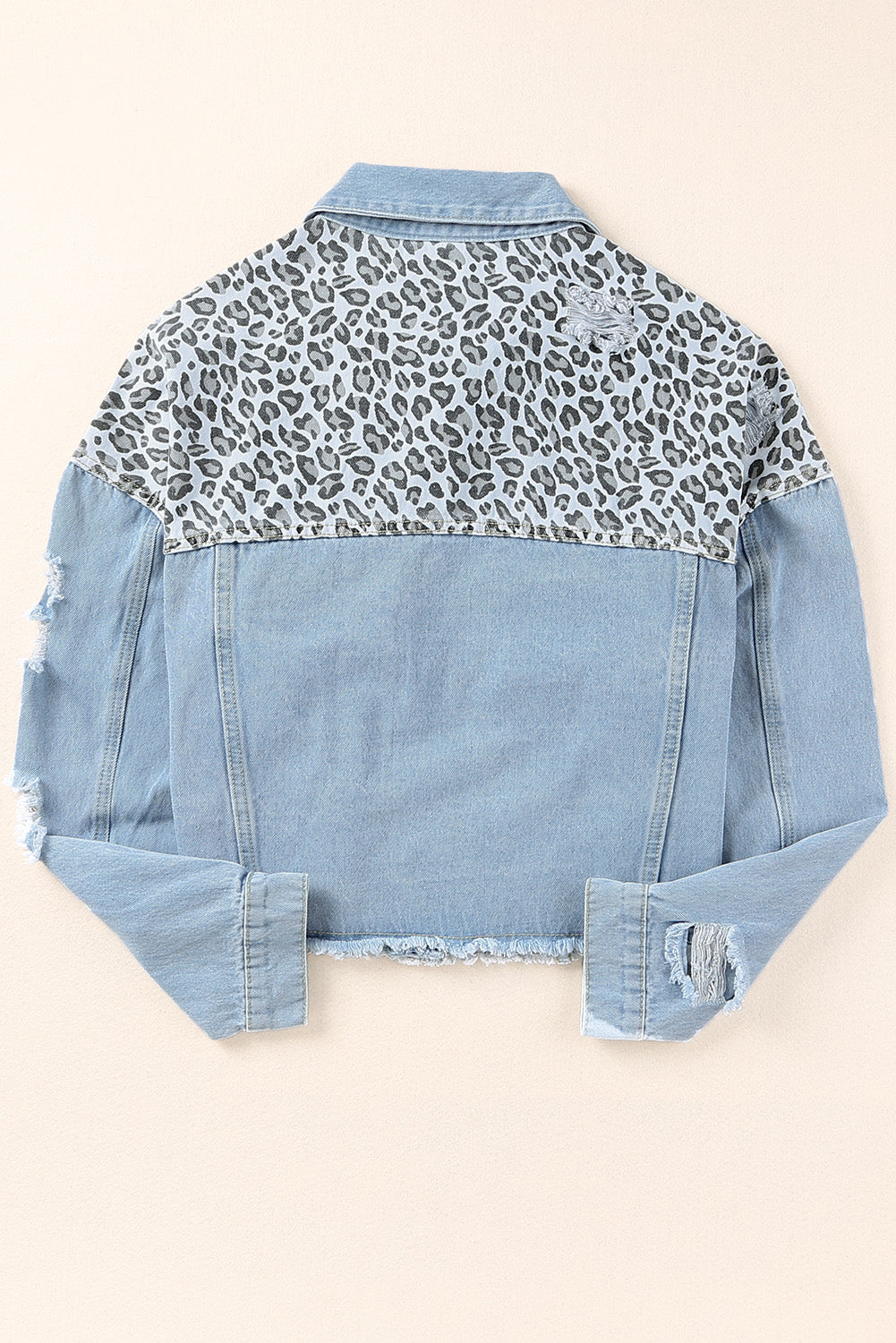 Boho Lane Australia Blue Plus Size Leopard Ripped Cropped Denim Jacket