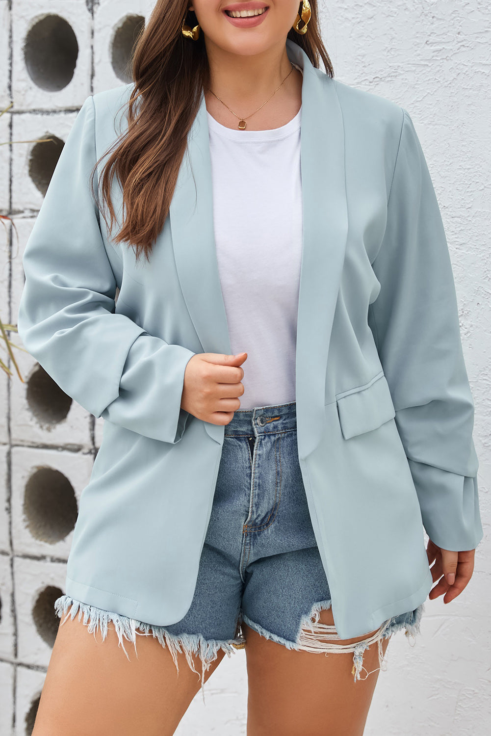 Boho Lane Australia Sky Blue Plus Size Soft Lightweight Pocketed Lapel Blazer