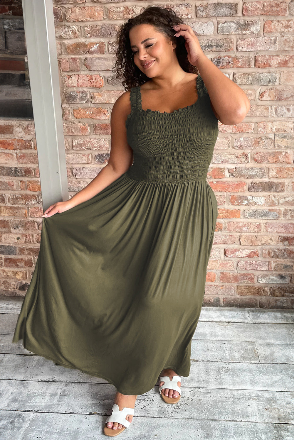 Boho Lane Australia Jungle Green Shirred Bust Sleeveless Plus Size Maxi Dress