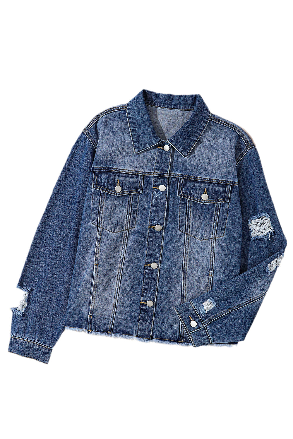 Boho Lane Australia Dark Blue Plus Size Distressed Flap Pocket Denim Jacket