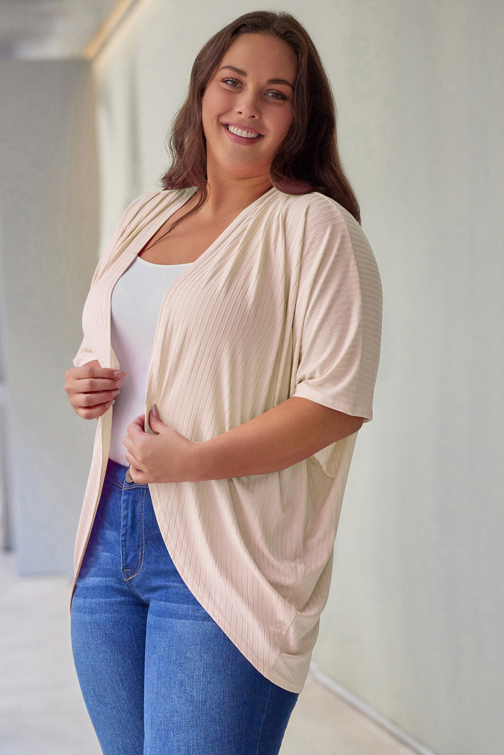 Boho Lane Australia Apricot Shimmer Ribbed Texture Plus Size Cardigan