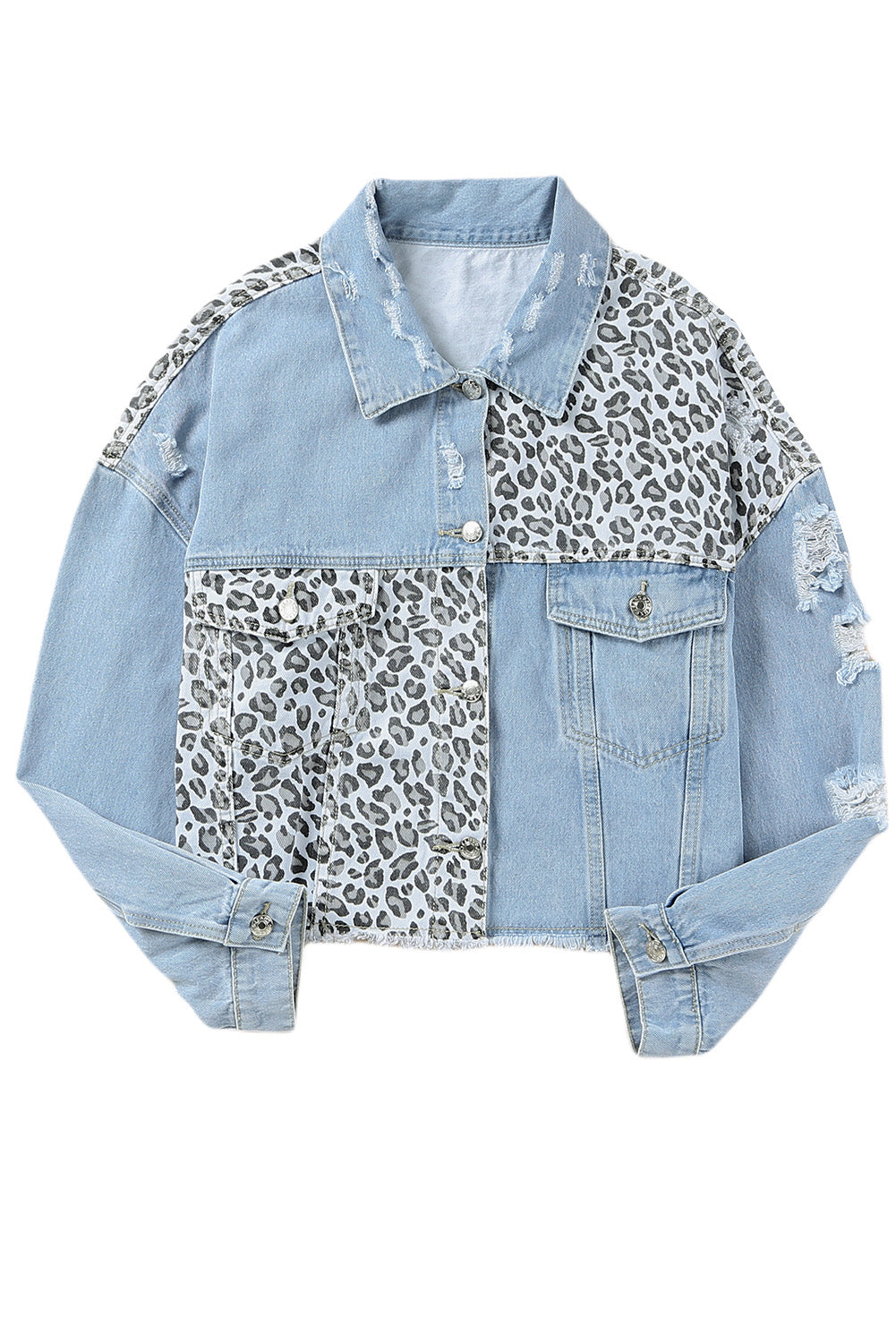 Boho Lane Australia Blue Plus Size Leopard Ripped Cropped Denim Jacket