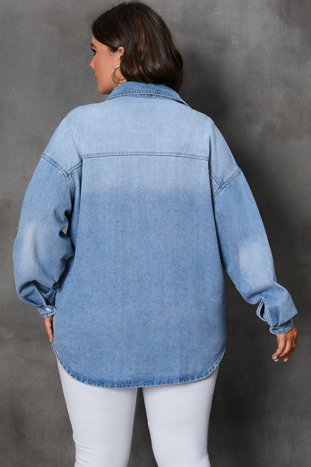 Boho Lane Australia Sky Blue Plus Size Chest Pocket Button-Up Denim Shacket