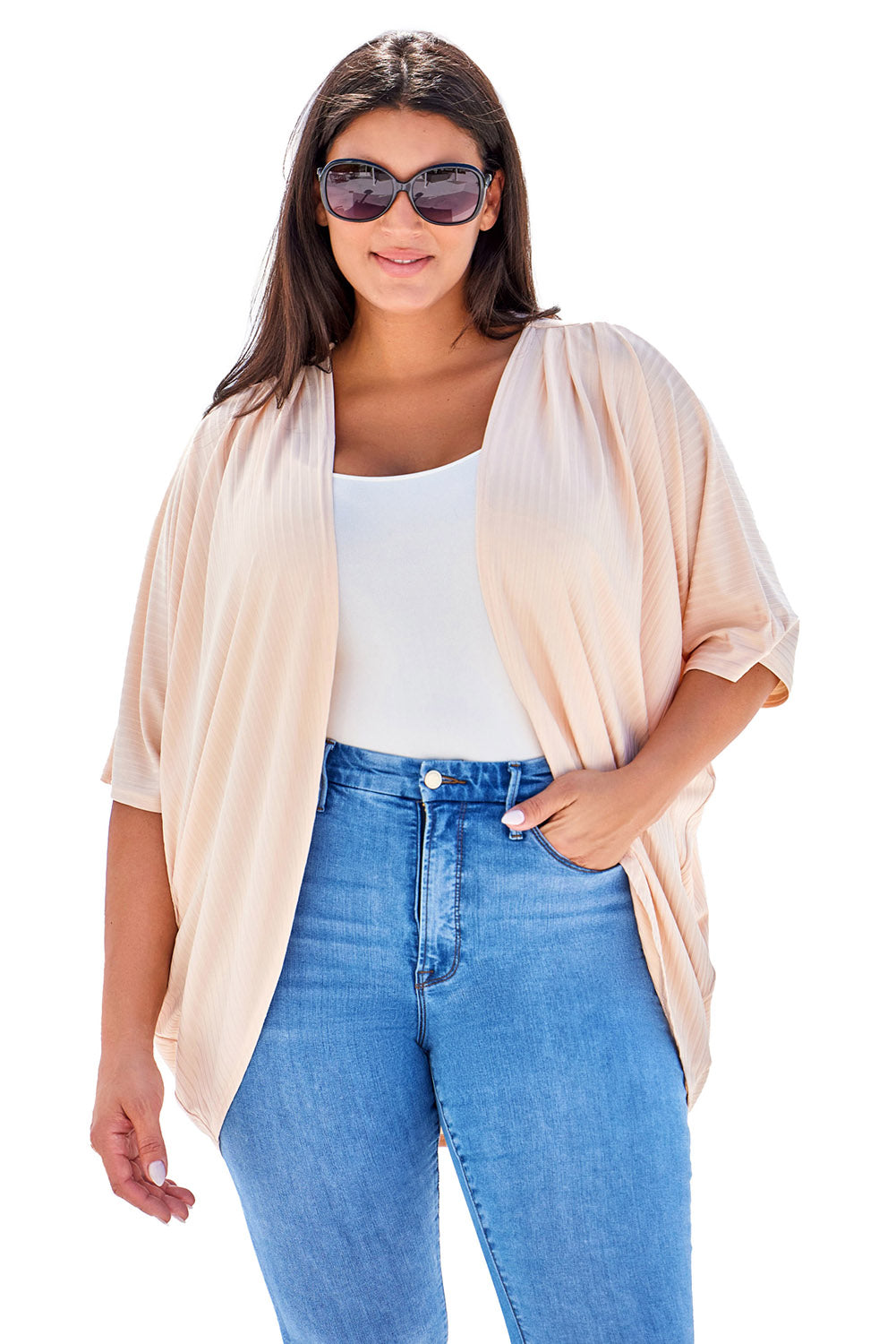 Boho Lane Australia Apricot Shimmer Ribbed Texture Plus Size Cardigan