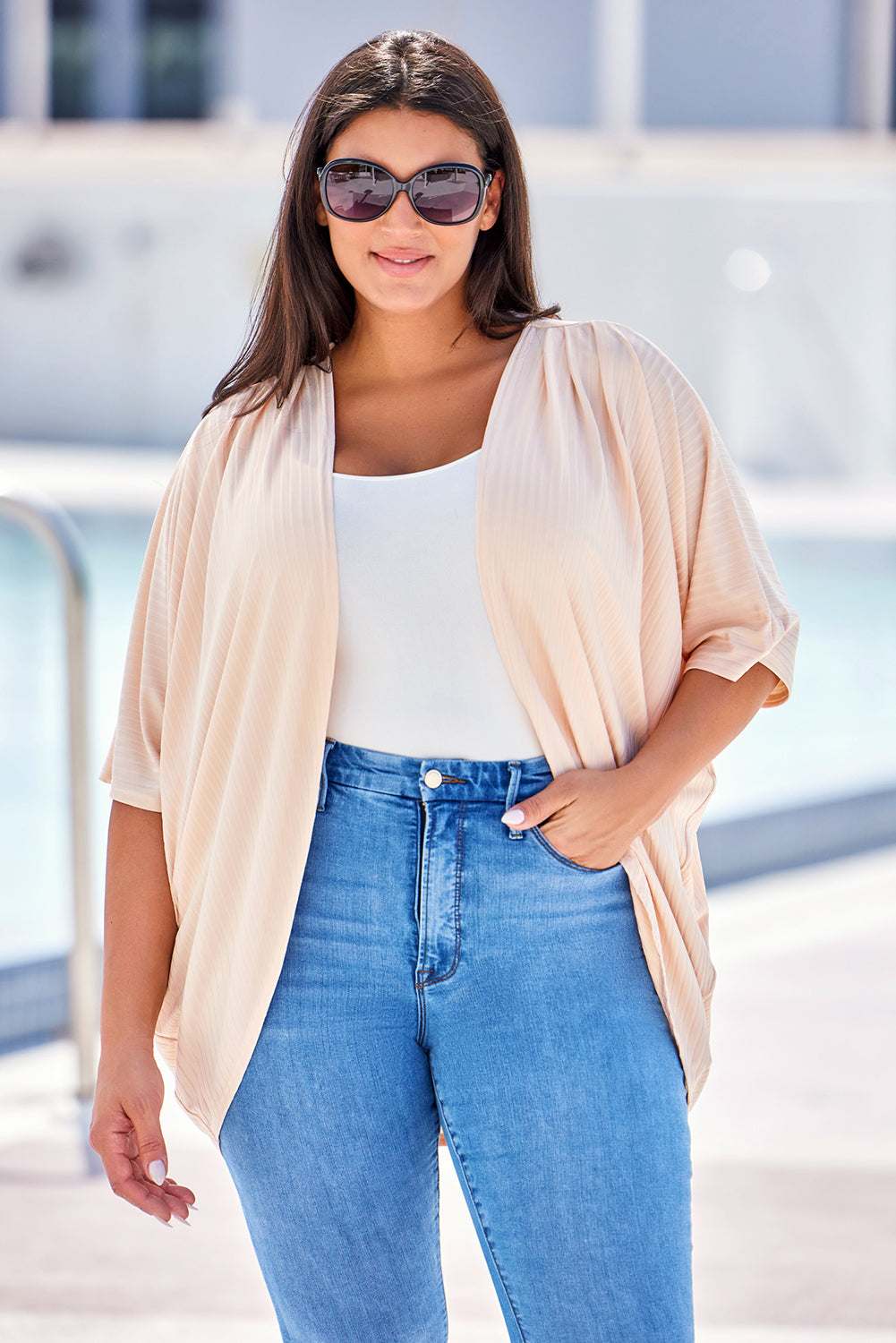 Boho Lane Australia Apricot Shimmer Ribbed Texture Plus Size Cardigan