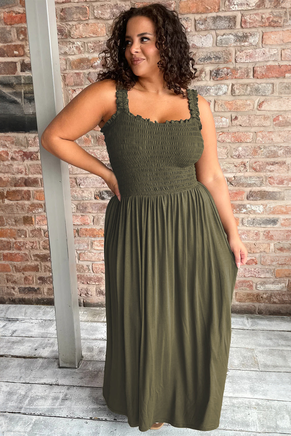 Boho Lane Australia Jungle Green Shirred Bust Sleeveless Plus Size Maxi Dress