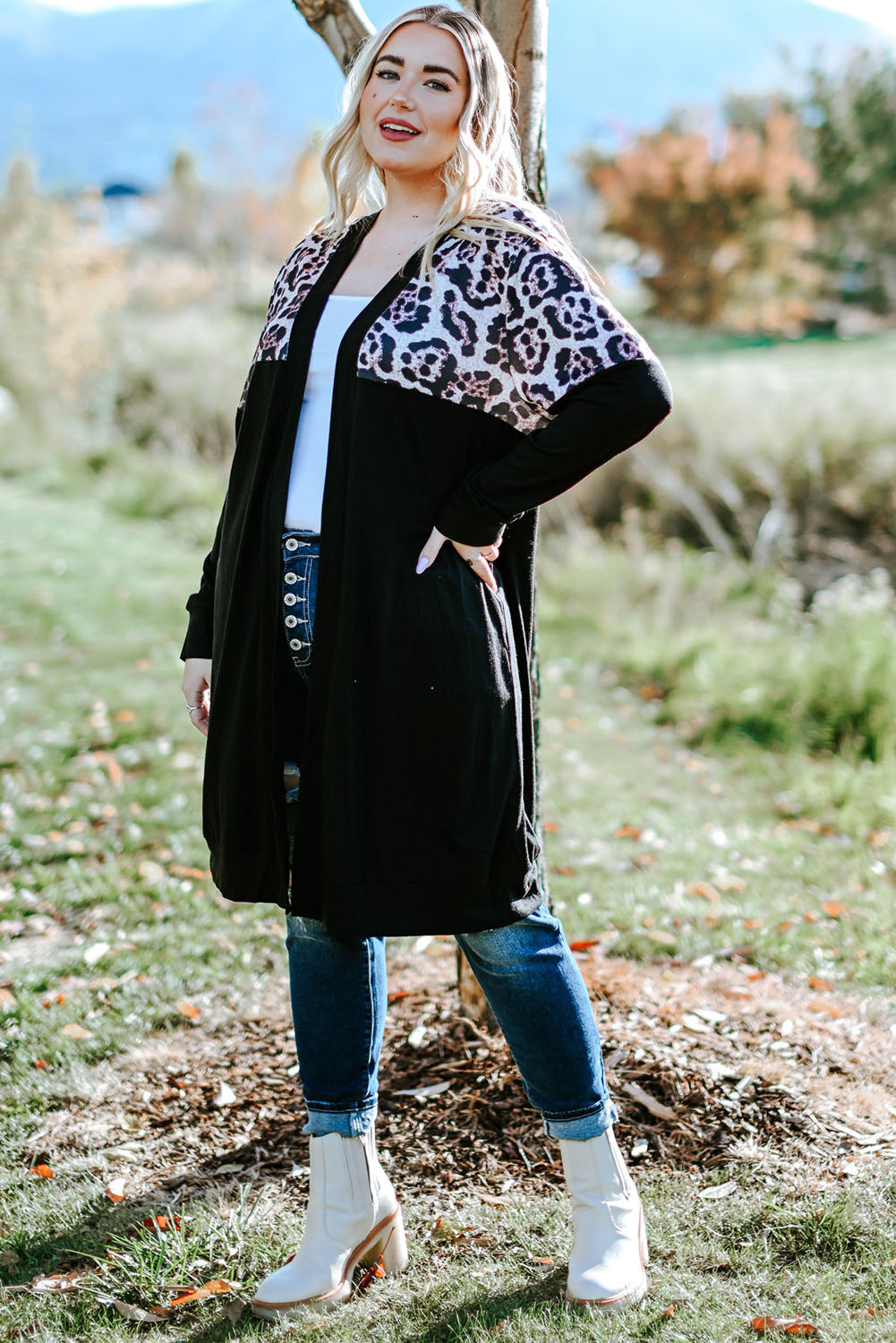 Boho Lane Australia Black Leopard Detail Plus Size Cardigan