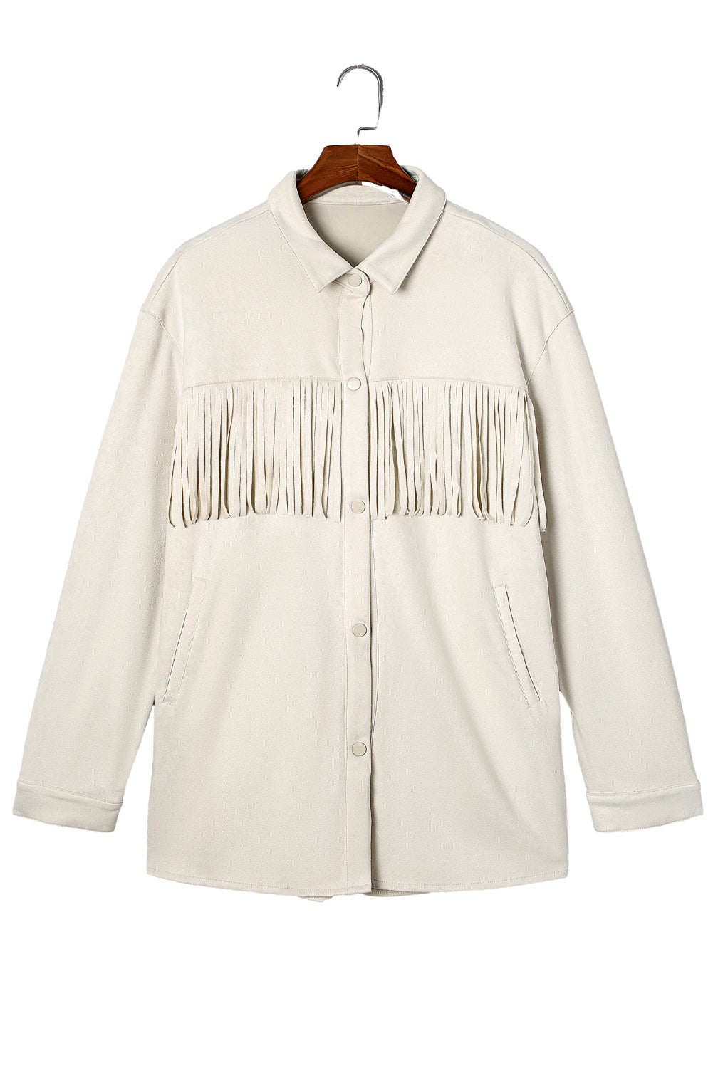 Boho Lane Australia White Fringe Trim Plus Size Suede Shacket